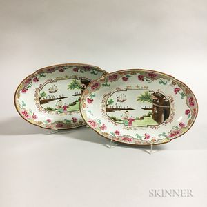 Pair of Spode Transfer-decorated Ceramic Dishes