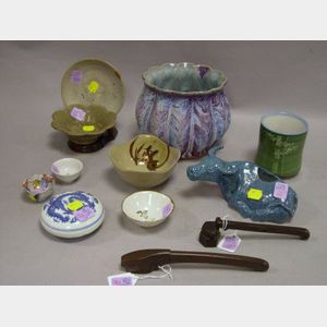 Ten Pieces of Assorted Asian Ceramics and Two Bronze Pen Cases.