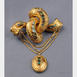 Antique 14kt Gold and Emerald Brooch