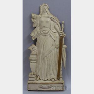 Carved and Painted Poplar Bas Relief Figure of Justice
