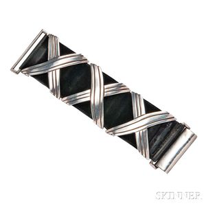 Silver and Black Suede "Georgia O'Keefe" Bracelet, Hector Aguilar
