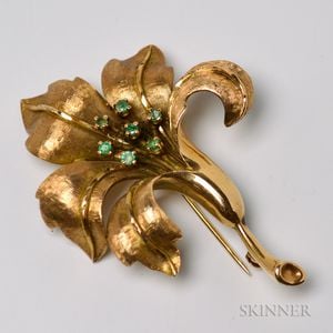 14kt Gold and Emerald Flower Brooch