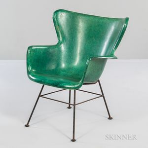 Lawrence Peabody for Selig-style Green Molded Fiberglass and Iron Armchair