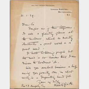 Sydney Holland, 2nd Viscount Knutsford (1855-1931) Autograph Letter Signed, 31 January 1929.