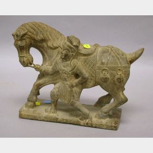 Chinese Ceramic Horse and Groom Figural Group.