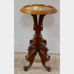 Victorian Renaissance Revival Marble-top Carved Walnut Stand.