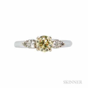 14kt Gold and Colored Diamond Solitaire
