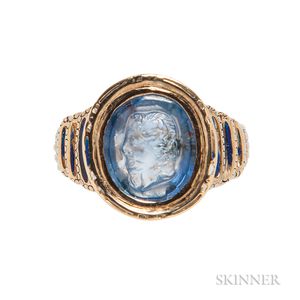 Gold and Carved Sapphire Ring