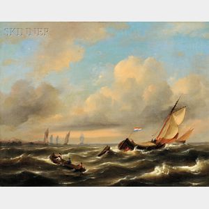 Continental School, 19th Century Dutch Sailing Vessel off the Coast