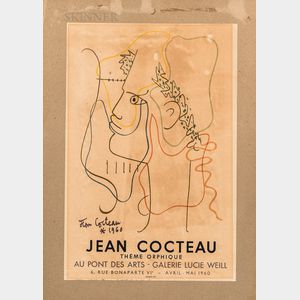 After Jean Cocteau (French, 1889-1963) Exhibition Poster: Jean Cocteau at Galerie Lucie Weill, April-May, 1960.
