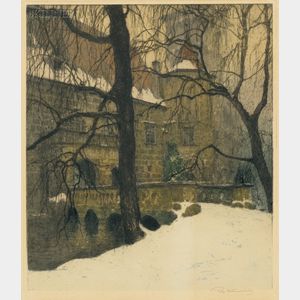 Luigi Kasimir (Austrian, 1881-1962) Pottenbrunn / A Winter View in Austria.