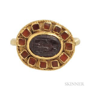 Ancient Roman Gold and Garnet Intaglio Ring