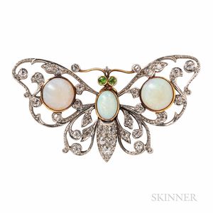 Edwardian Opal and Diamond Butterfly Pendant/Brooch