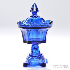 Cobalt Blue Pressed Glass Covered Sweetmeat