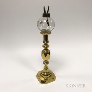 "King of Diamonds" Brass Candlestick with Peg Lamp