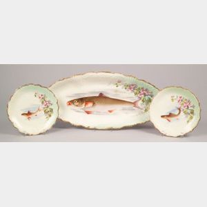 Limoges Transfer Decorated Porcelain Fish Service