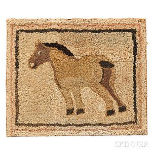 Small Hooked Rug with Horse
