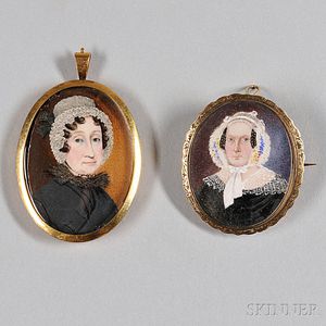 American School, Mid-19th Century Two Portrait Miniatures of Women.