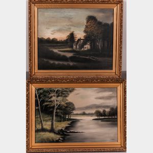 American School, 20th Century Two Landscape Paintings: Cottage Sunrise