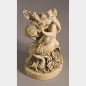 Carved Ivory Figural Group of Zeus Capturing a Maiden