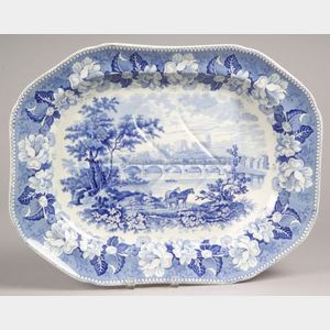 Rogers Blue and White Transfer Decorated Scenic Staffordshire Well and Tree Platter