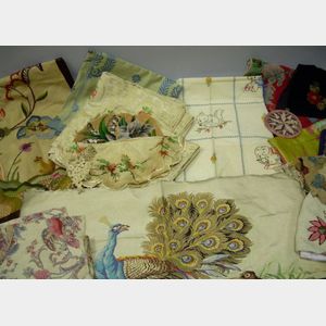 Group of Printed, Woven, Crewelwork, and Embroidered Textiles and Accessories