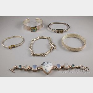 Six Sterling Silver Bracelets