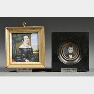 Continental School, 19th Century Two Portrait Miniatures: A Bejeweled Woman and a Gentleman.