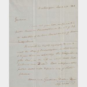 Webster, Daniel (1782-1852) Letter Signed, 28 June 1838.