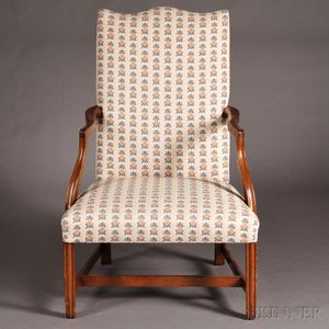 Federal Carved and Upholstered Mahogany Lolling Chair