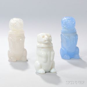 Three Colored Pressed Glass Bear Jars