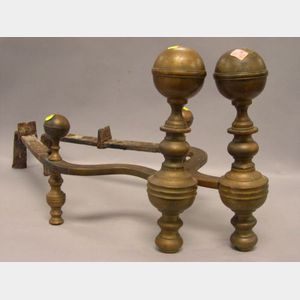 Pair of Brass Belted Ball-top Andirons
