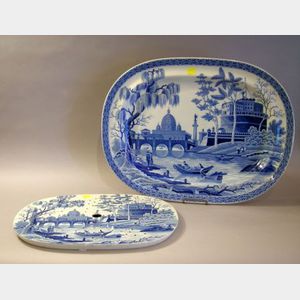 Spode Blue and White Transfer Decorated Scenic Tiber Pattern Staffordshire Platter and Insert