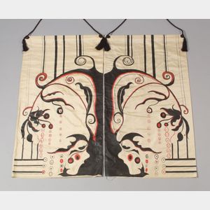 Pair of Art Deco Style Hand-painted Cream Silk Wall Panels.