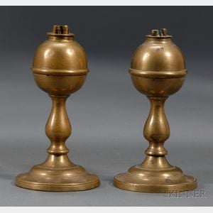 Pair of Small Brass Whale Oil Lamps