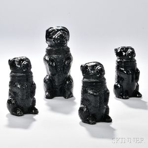 Four Black Pressed Glass Bear Jars