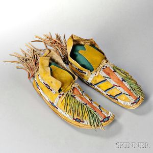 Pair of Southern Cheyenne Beaded Hide Man's Moccasins