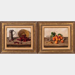 Oswald Eichinger (German, b. 1915) Two Framed Still Life Paintings: Tankard and Cherries