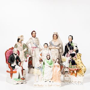 Eight Victorian Staffordshire Pottery Character Figures