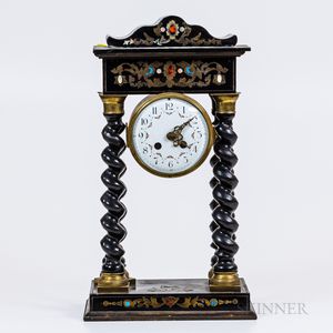 Ebonized and Brass Inlaid Shelf Clock
