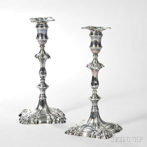 Pair of Matched George II/IV Sterling Silver Candlesticks