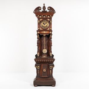German Carved Mahogany and Brass-mounted Hall Clock