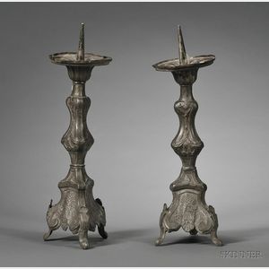Pair of Baroque Pewter Candlesticks
