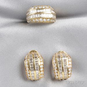 18kt Gold and Diamond Ring and Earclips