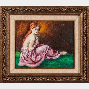Robert Philipp (American, 1895-1981) Seated Red-haired Model with a Pink Drape