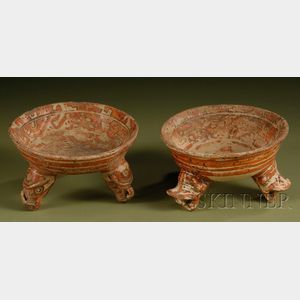 Two Polychrome Pottery Tripod Bowls