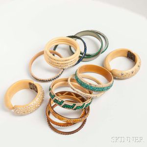 Group of Vintage Celluloid and Rhinestone Bangles