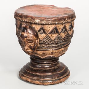 Congo Carved Wood and Leather Drum