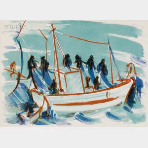 Jean Helion (French, 1904-1987) Lot of Three Images: Fishing Boat and Crew