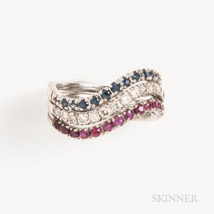 Three 18kt White Gold and Gemstone Stacking Rings